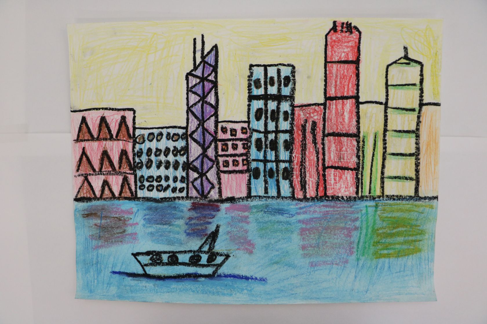 The night view of our Victoria Habour (Drawing: Crayon)