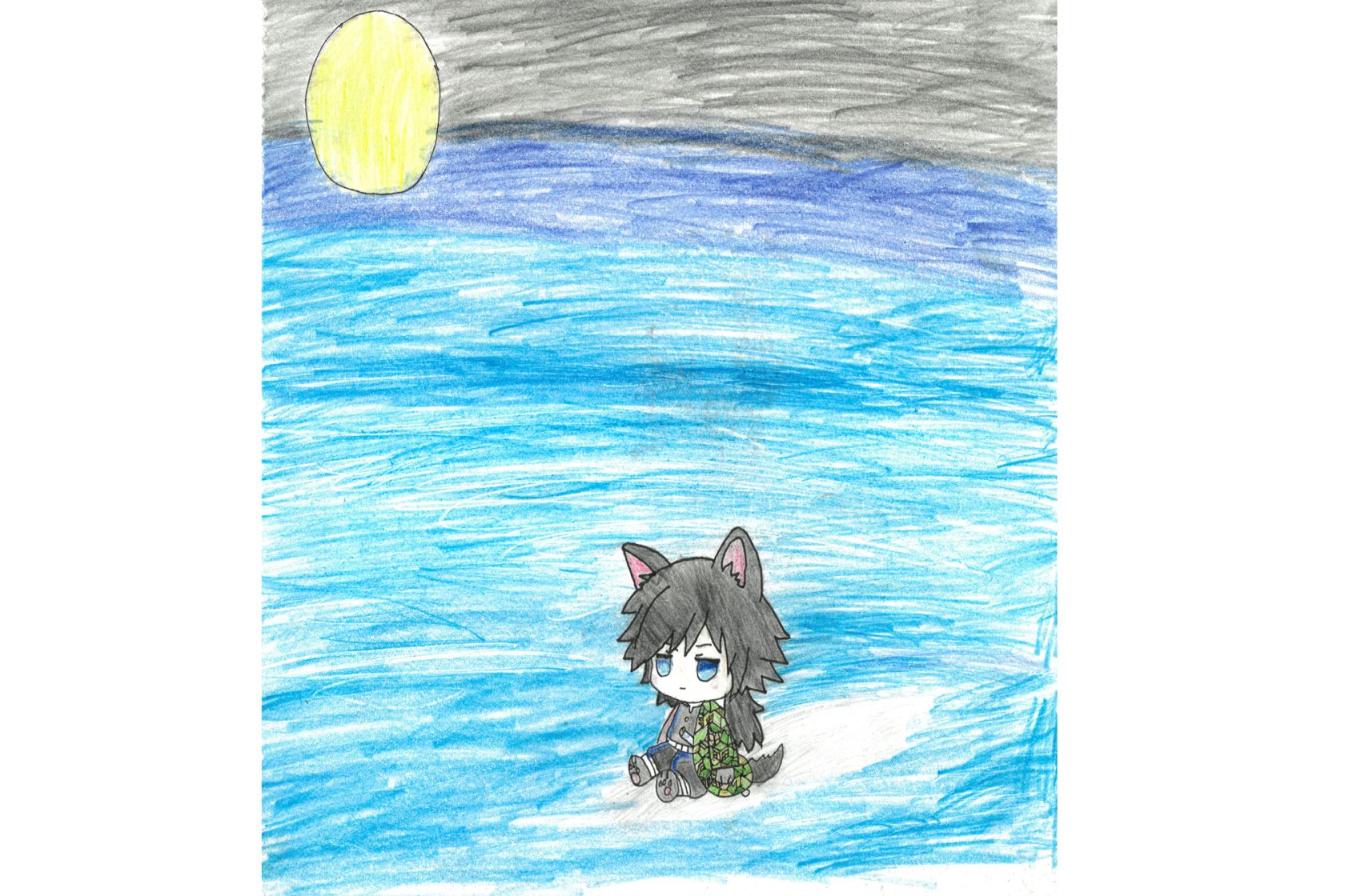 Tomioka Giyuu under the moonlight (Comic: Colour Pencil)